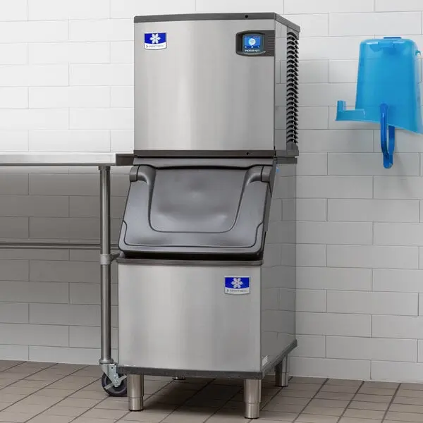Manitowoc modular ice machine with storage bin in a kitchen setting